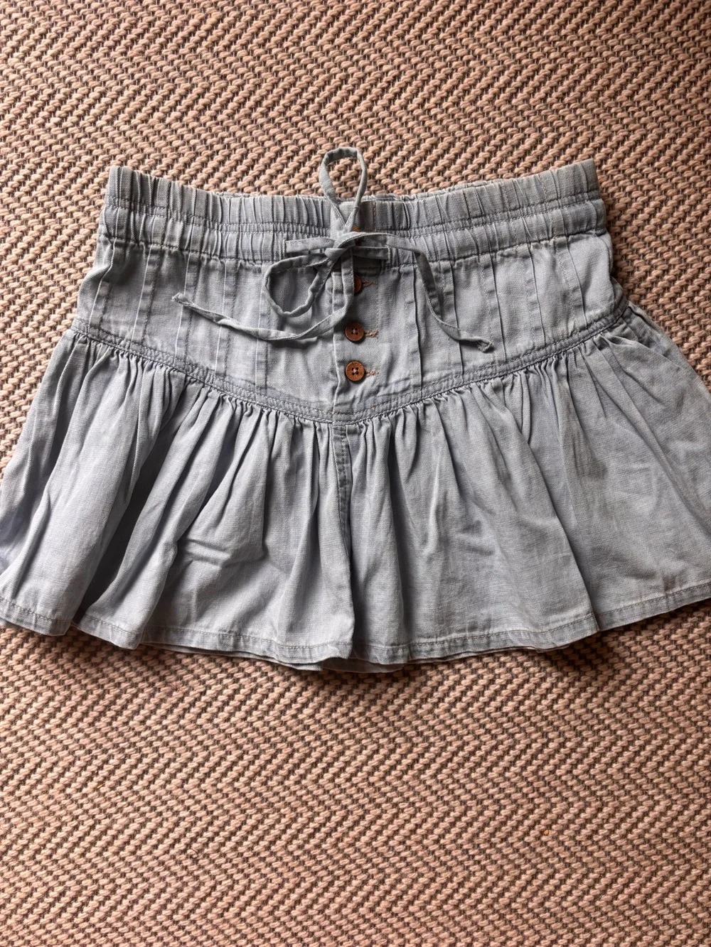 NWT Free People Denim Drawstring Flowy Mini Skirt Size XS
